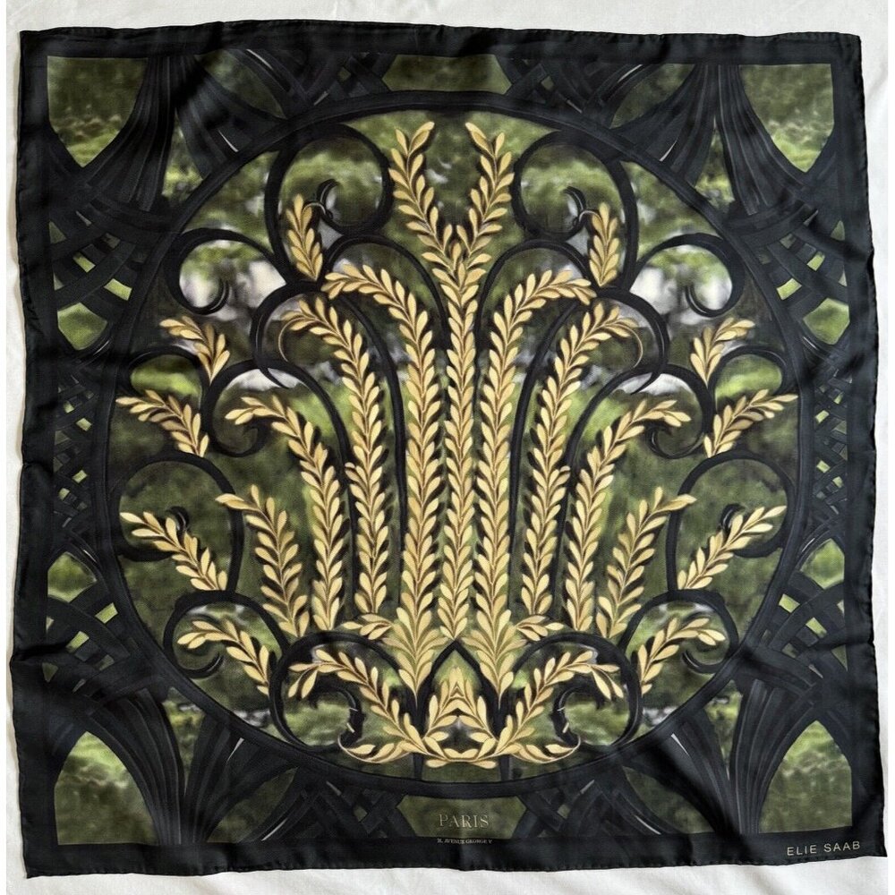 Ellie Saab Silk Square Scarf Green 34”